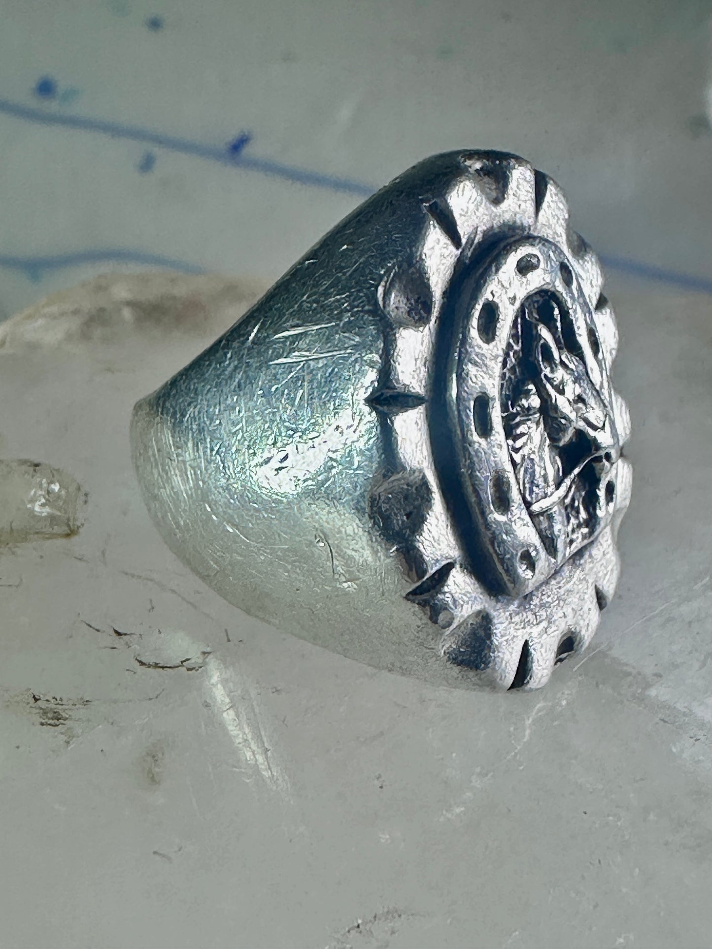 Horse ring Heavy Biker Horseshoe Cowgirl band size 5 sterling silver women