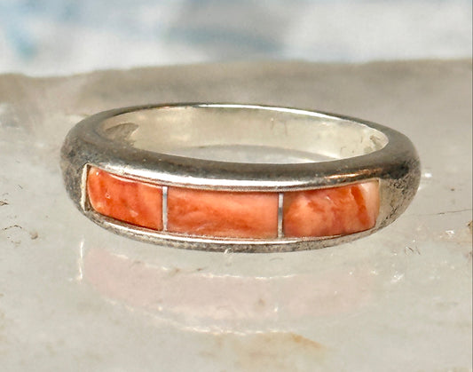 Vintage Carolyn Pollack Sterling Silver Orange Spiny Oyster Inlay Southwestern Style Band Ring Size 5.75 3.8g 925