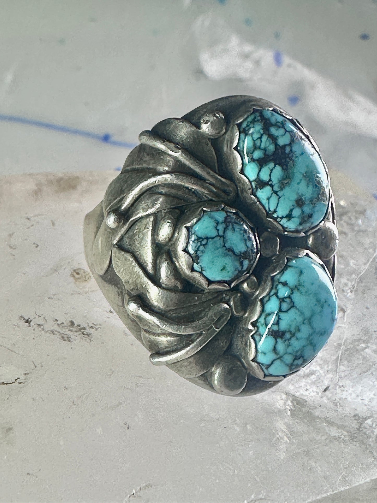 Navajo ring Turquoise Heavy Biker band size 11 sterling silver women men