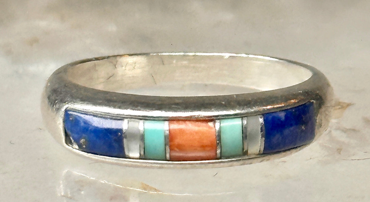 Vintage Carolyn Pollack Sterling Silver Multi Stone Inlay Southwestern Style Band Ring Size 5.75 3.8g 925