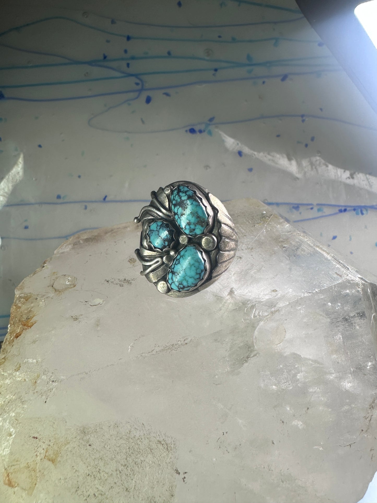 Navajo ring Turquoise Heavy Biker band size 11 sterling silver women men