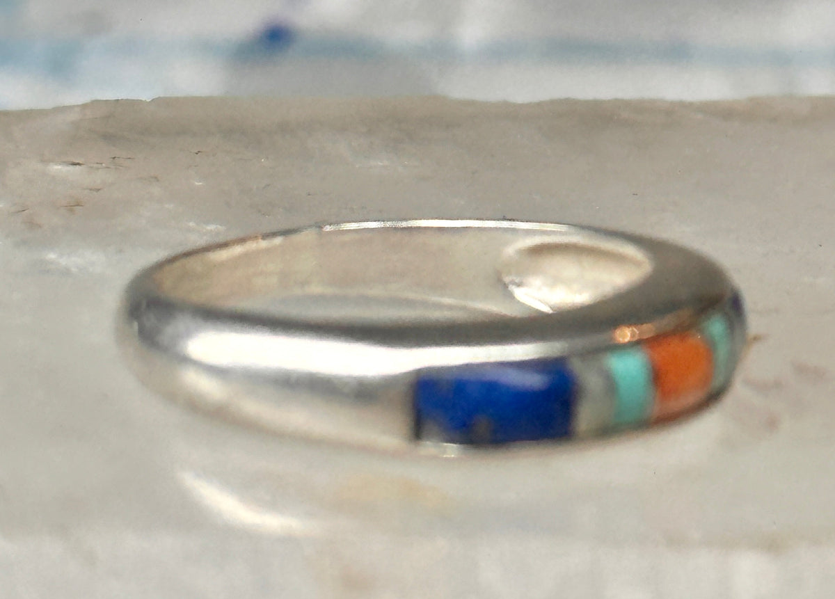 Vintage Carolyn Pollack Sterling Silver Multi Stone Inlay Southwestern Style Band Ring Size 5.75 3.8g 925