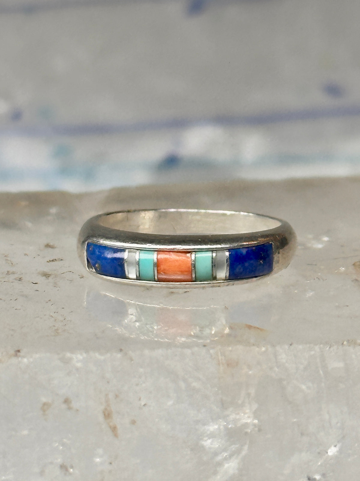 Vintage Carolyn Pollack Sterling Silver Multi Stone Inlay Southwestern Style Band Ring Size 5.75 3.8g 925