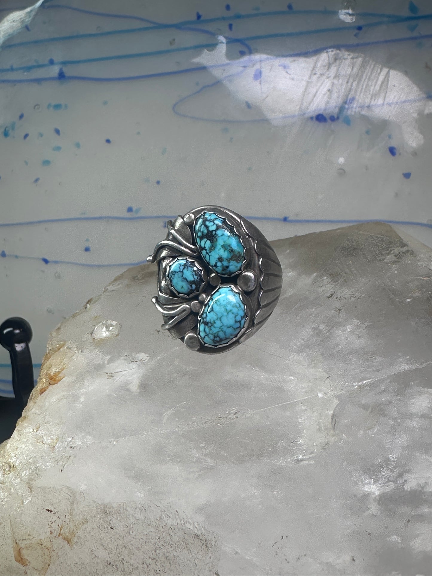 Navajo ring Turquoise Heavy Biker band size 11 sterling silver women men