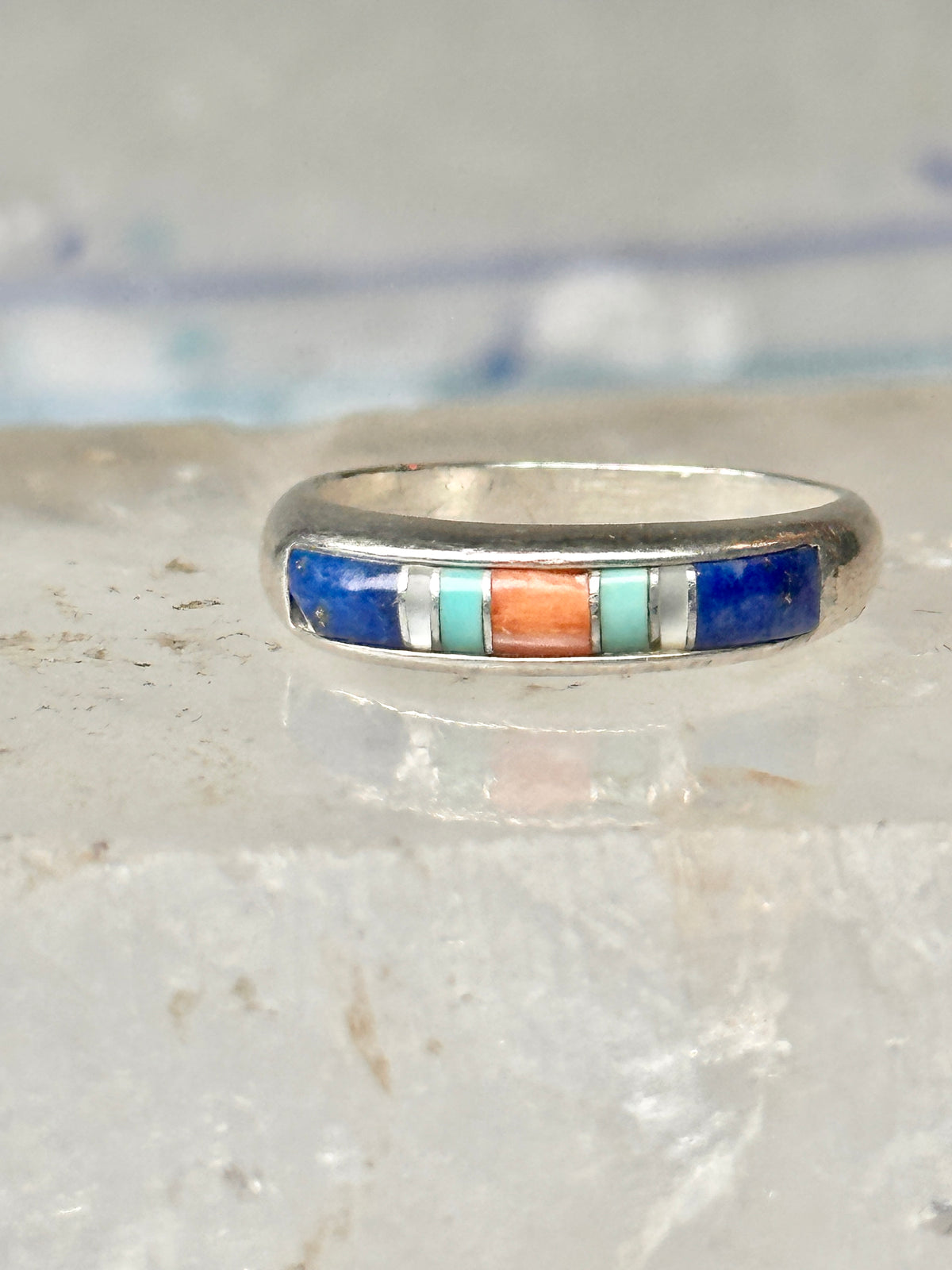 Vintage Carolyn Pollack Sterling Silver Multi Stone Inlay Southwestern Style Band Ring Size 5.75 3.8g 925