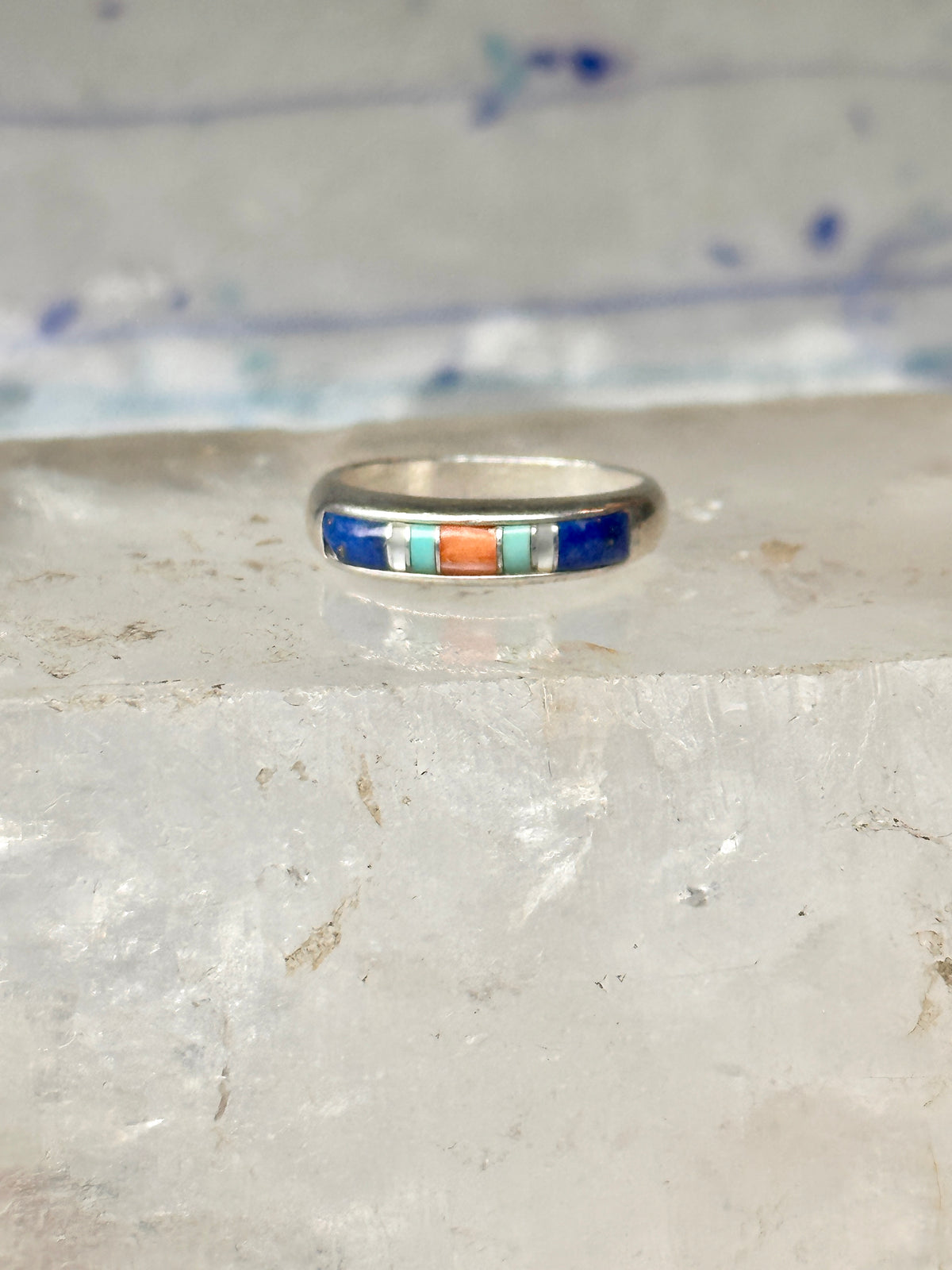 Vintage Carolyn Pollack Sterling Silver Multi Stone Inlay Southwestern Style Band Ring Size 5.75 3.8g 925