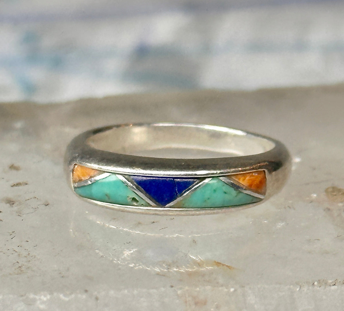 Vintage Carolyn Pollack Sterling Silver Multi Stone Mountain Inlay Southwestern Style Band Ring AS IS Size 5.75 3.2g 925