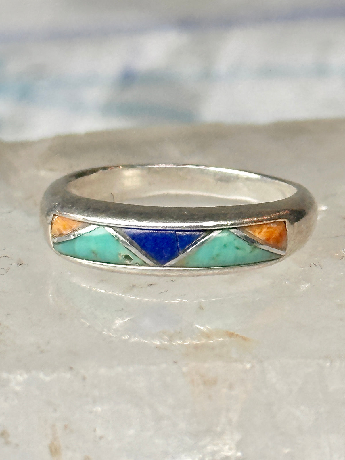 Vintage Carolyn Pollack Sterling Silver Multi Stone Mountain Inlay Southwestern Style Band Ring AS IS Size 5.75 3.2g 925