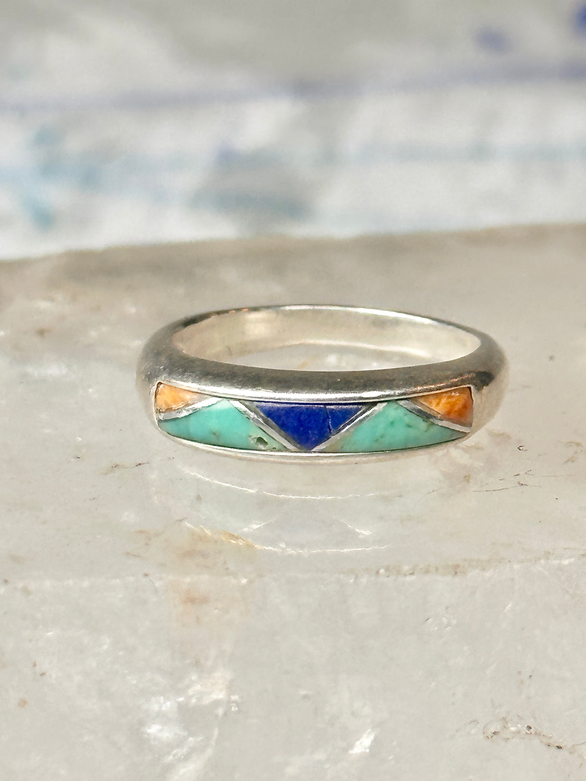 Vintage Carolyn Pollack Sterling Silver Multi Stone Mountain Inlay Southwestern Style Band Ring AS IS Size 5.75 3.2g 925