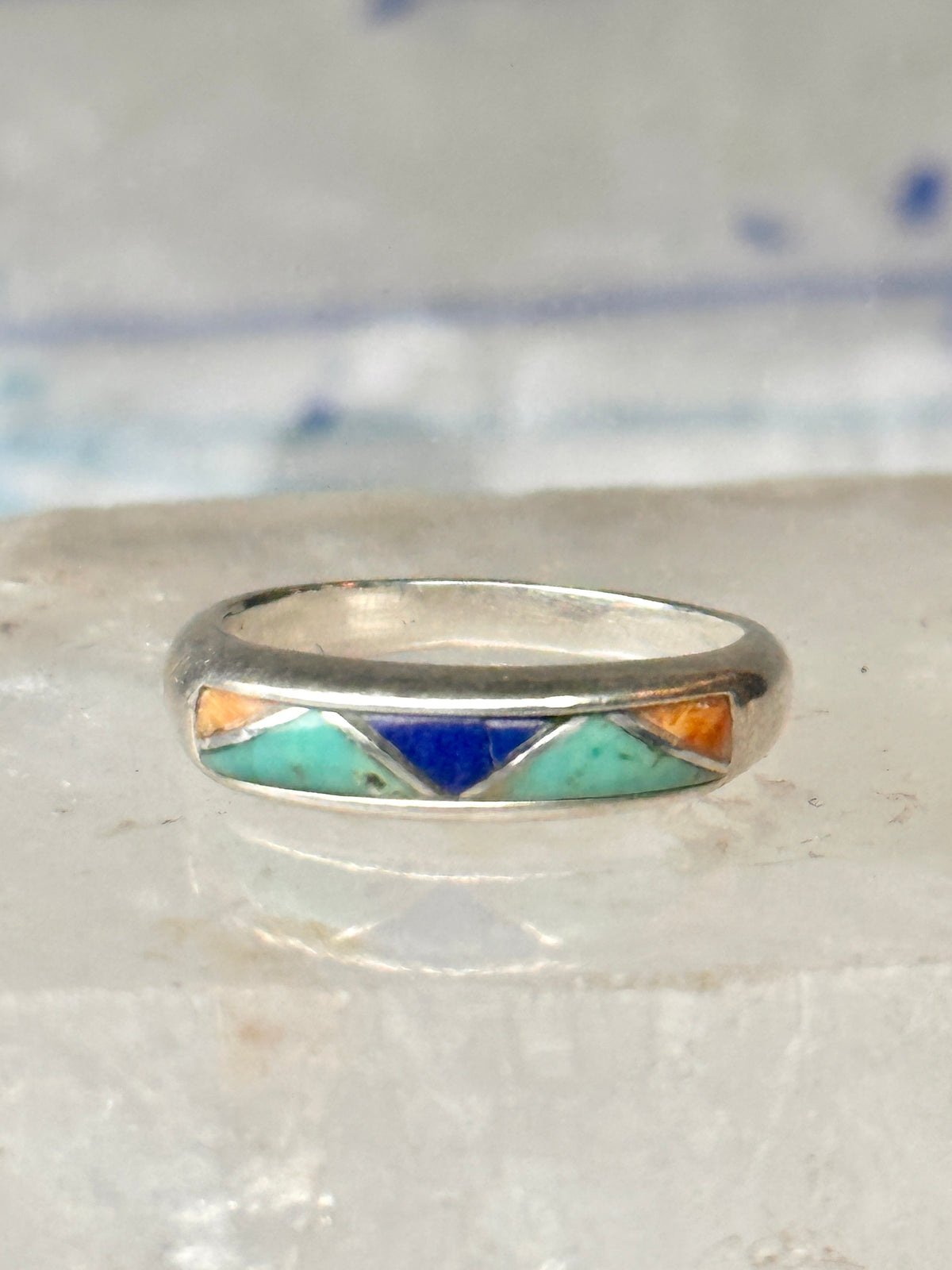 Vintage Carolyn Pollack Sterling Silver Multi Stone Mountain Inlay Southwestern Style Band Ring AS IS Size 5.75 3.2g 925