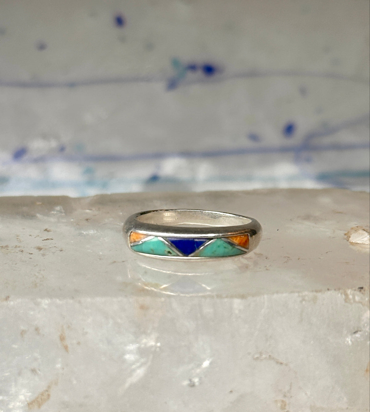 Vintage Carolyn Pollack Sterling Silver Multi Stone Mountain Inlay Southwestern Style Band Ring AS IS Size 5.75 3.2g 925