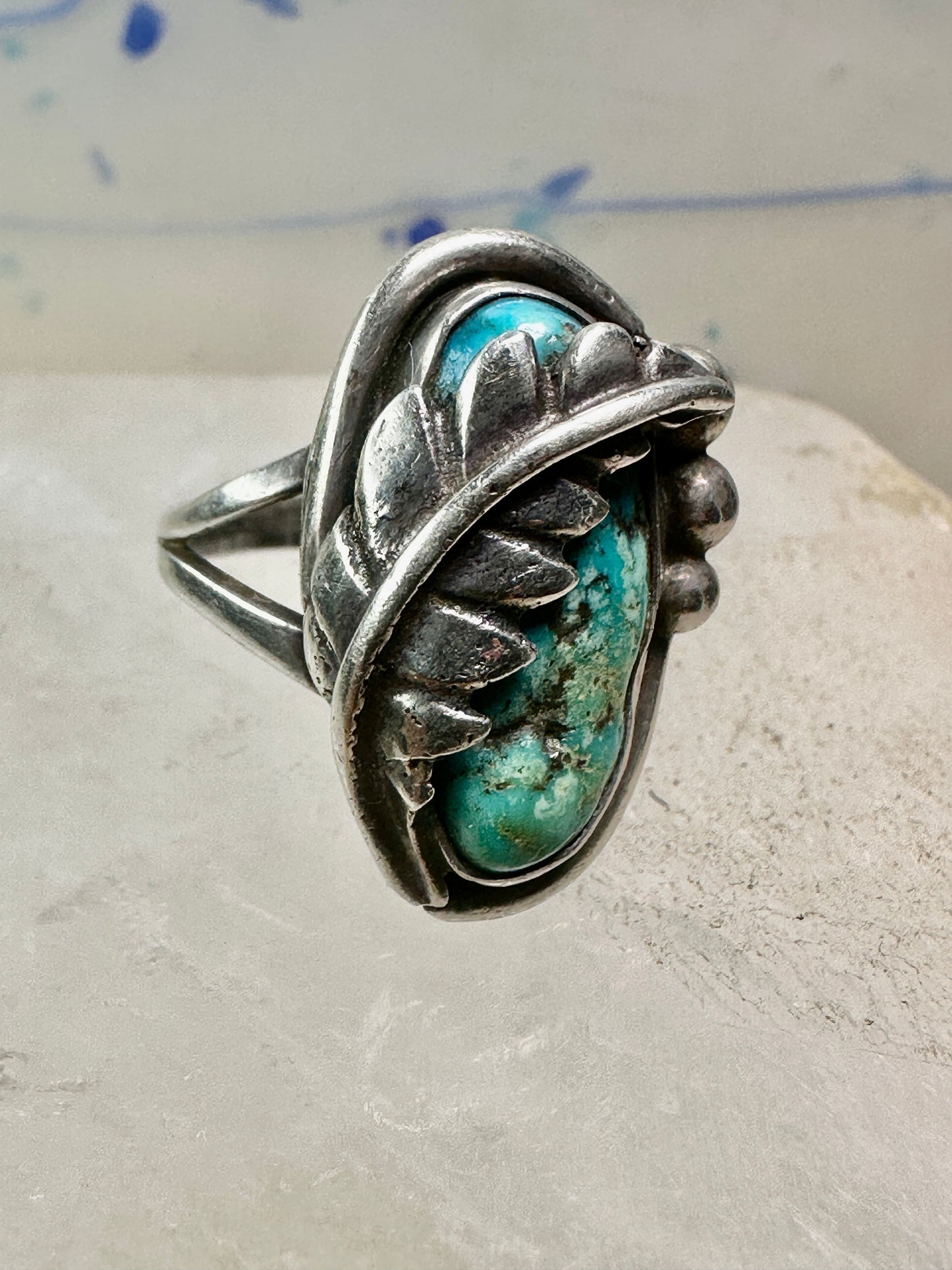 Turquoise ring Navajo leaf size 6.25 sterling silver women