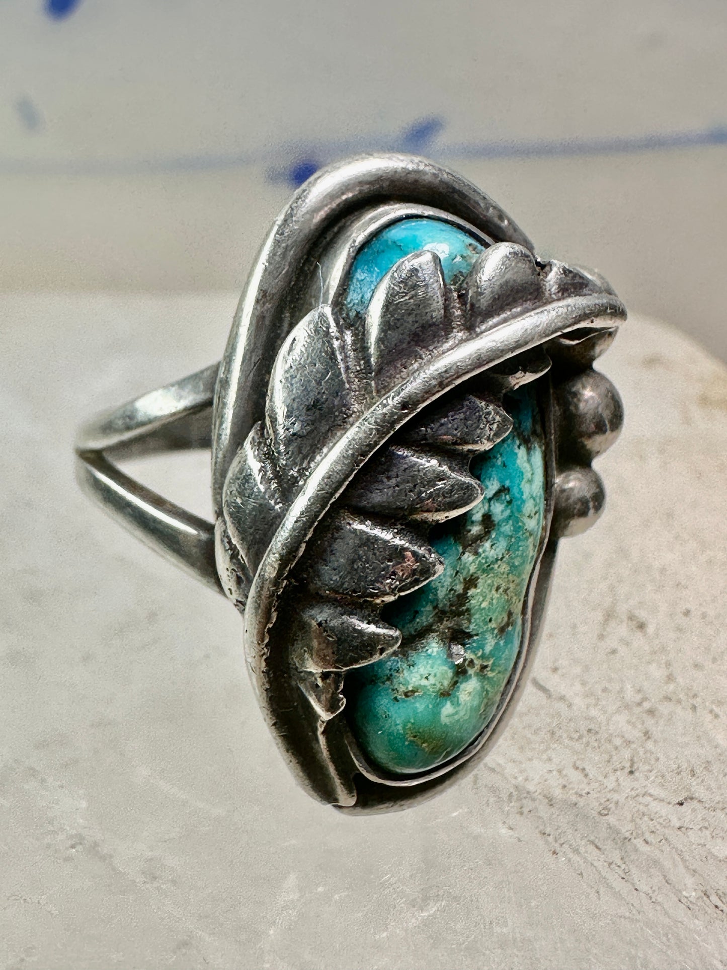 Turquoise ring Navajo leaf size 6.25 sterling silver women