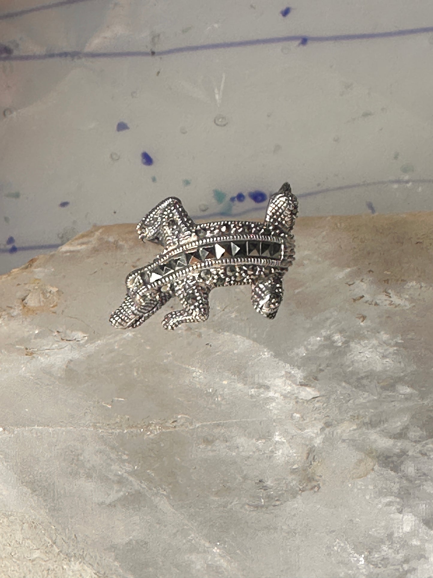 Alligator ring crocodile marcasite band size 8.75 sterling silver women