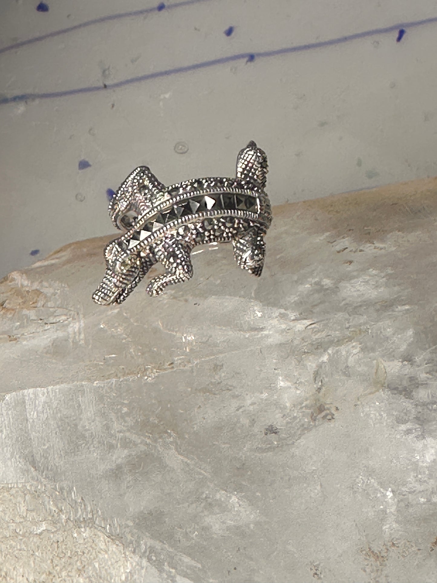 Alligator ring crocodile marcasite band size 8.75 sterling silver women