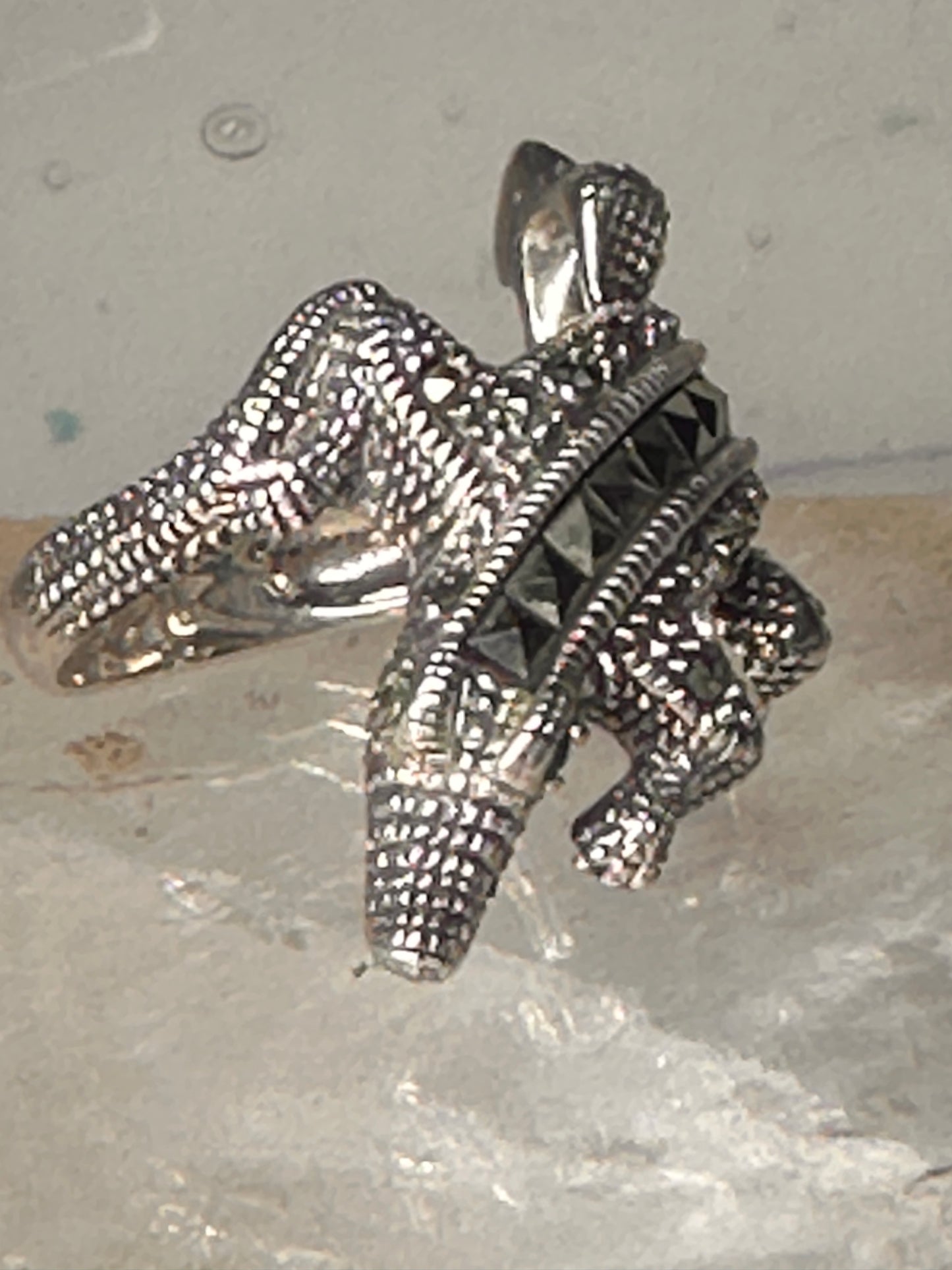 Alligator ring crocodile marcasite band size 8.75 sterling silver women
