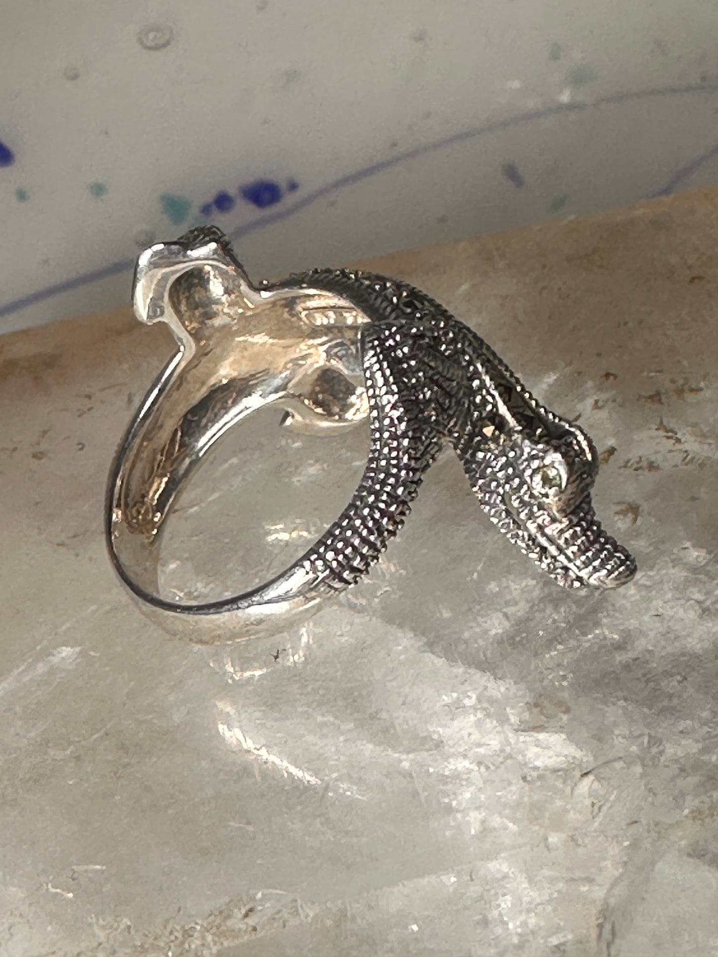 Alligator ring crocodile marcasite band size 8.75 sterling silver women