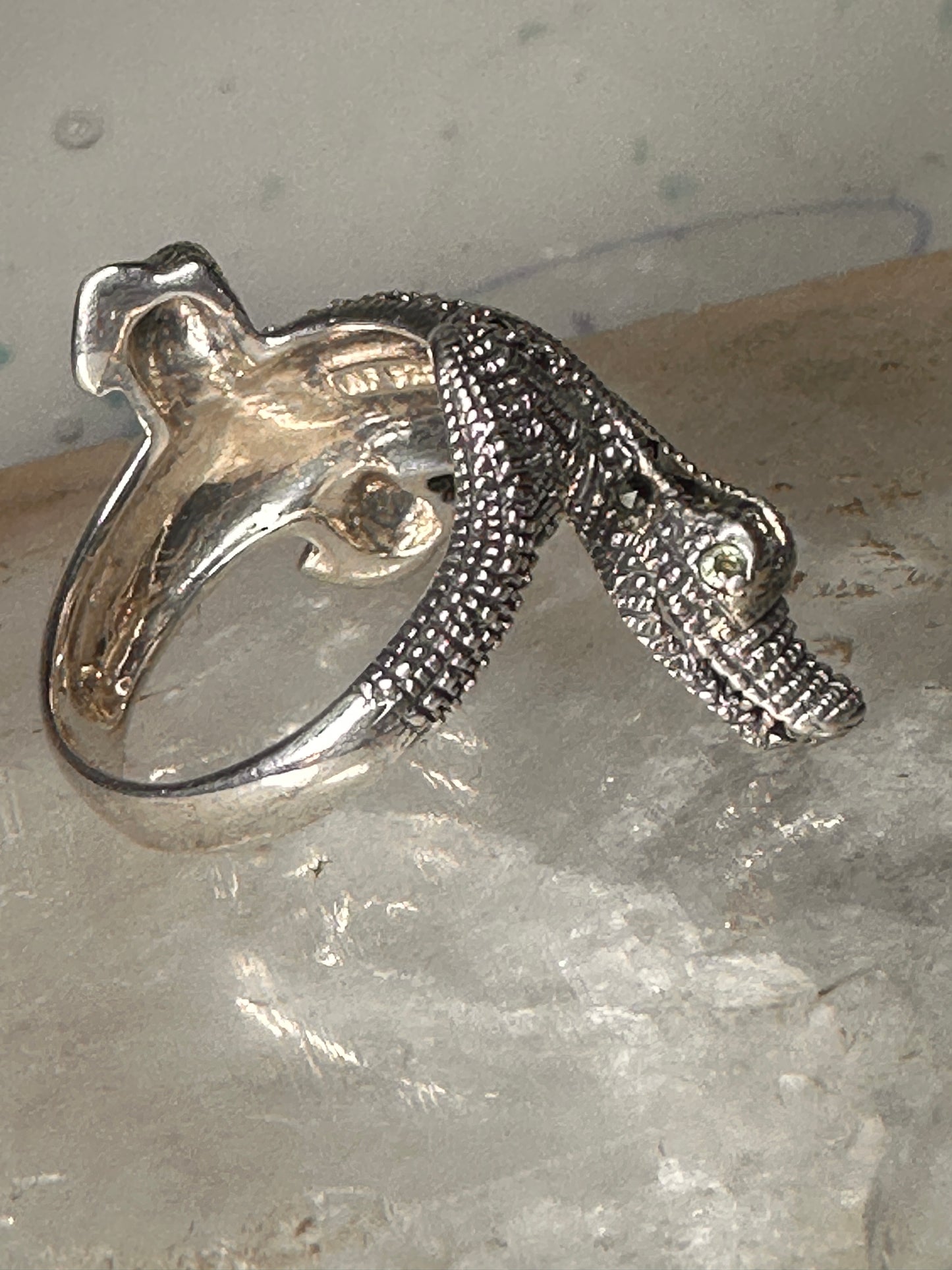 Alligator ring crocodile marcasite band size 8.75 sterling silver women