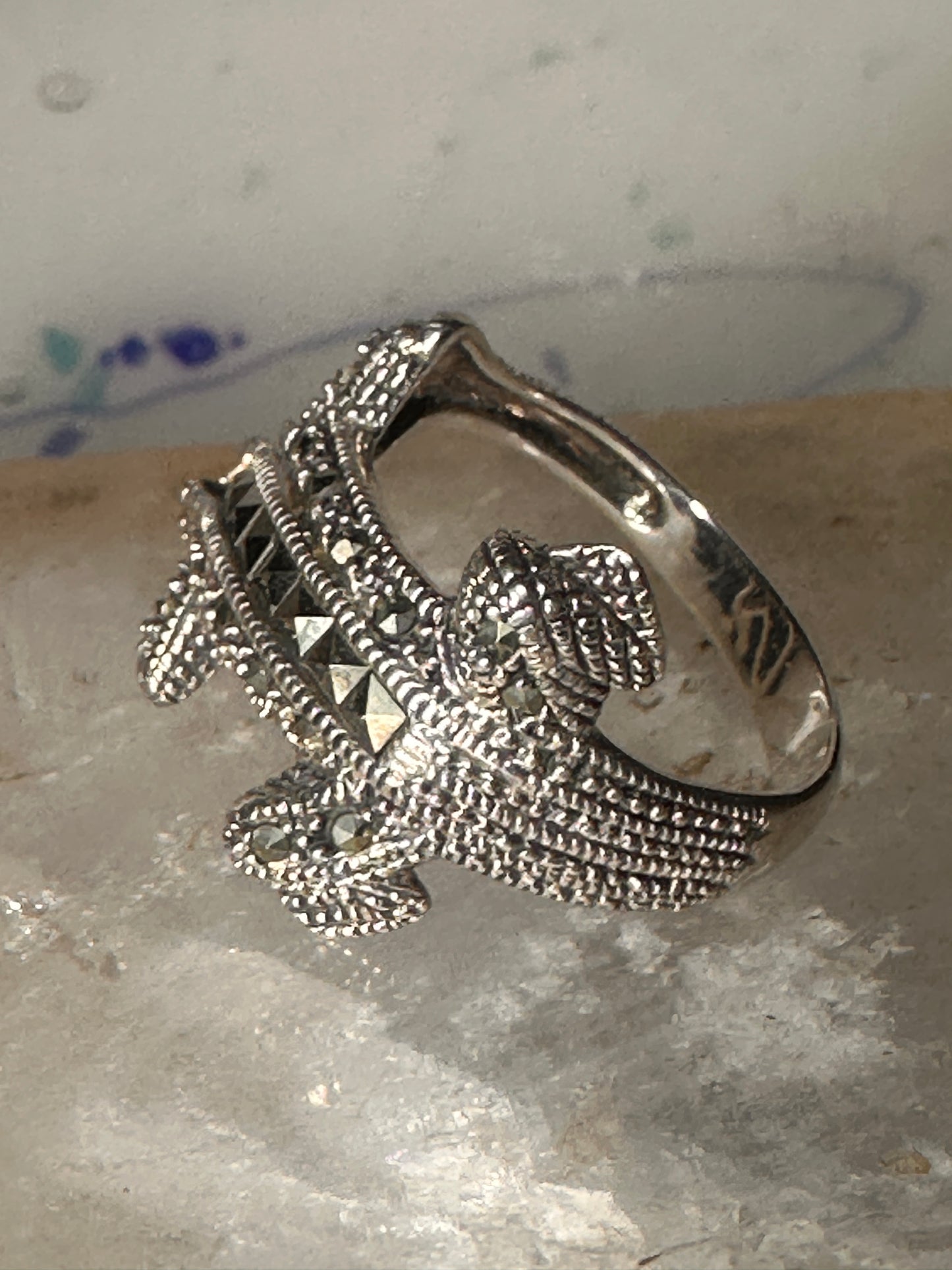 Alligator ring crocodile marcasite band size 8.75 sterling silver women