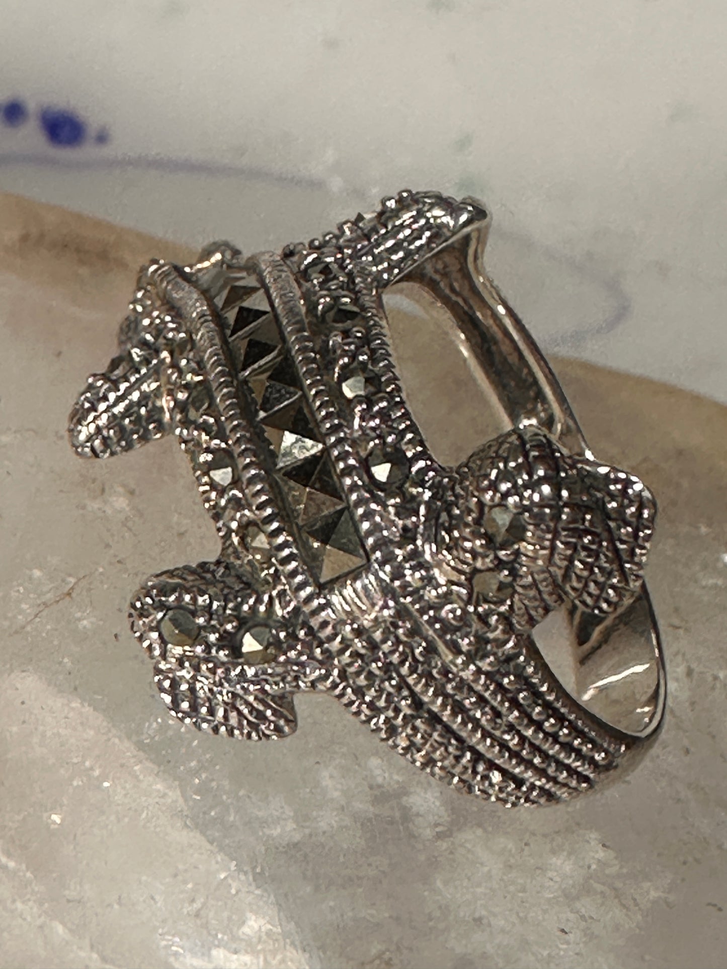 Alligator ring crocodile marcasite band size 8.75 sterling silver women