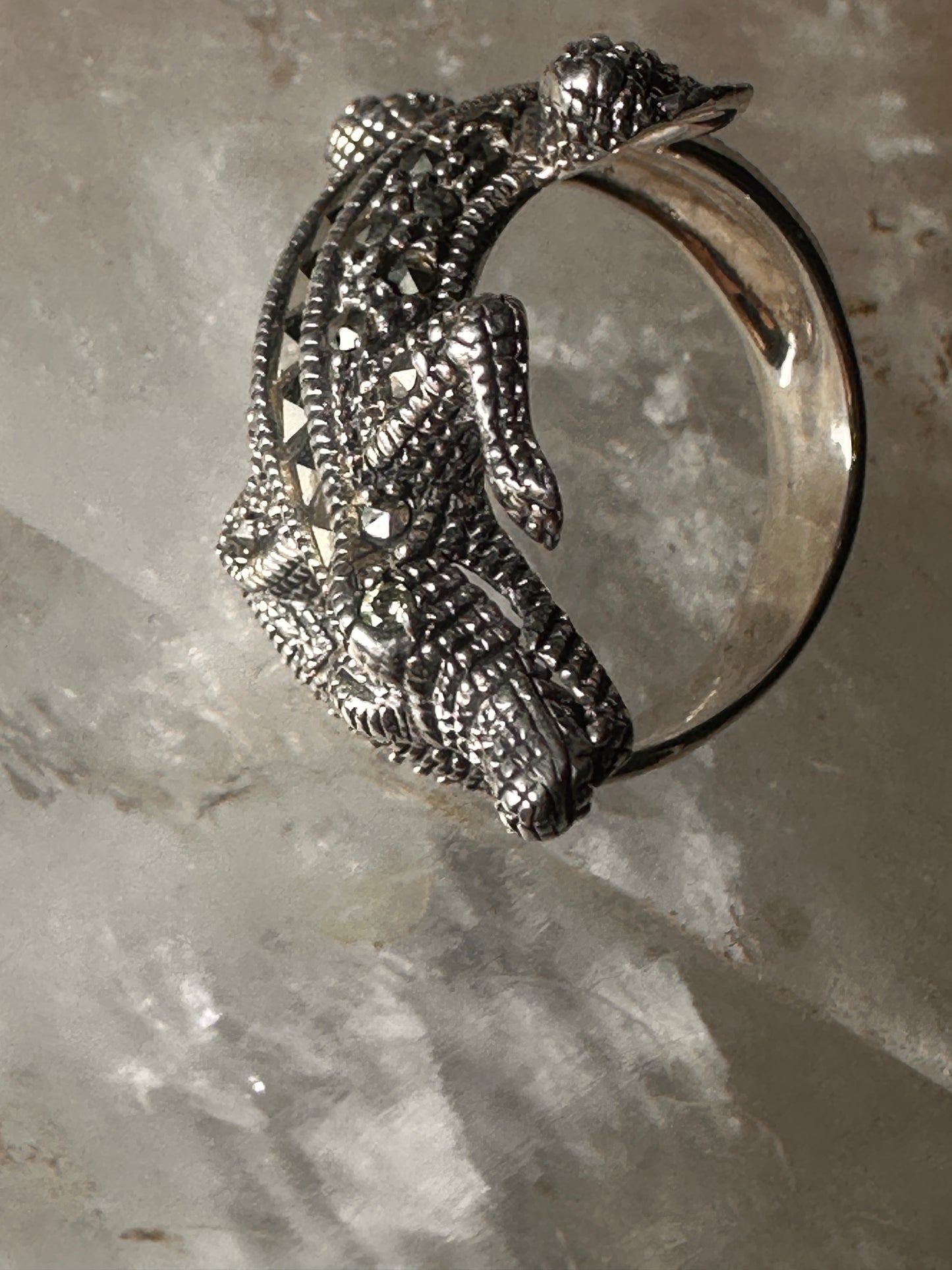 Alligator ring crocodile marcasite band size 8.75 sterling silver women