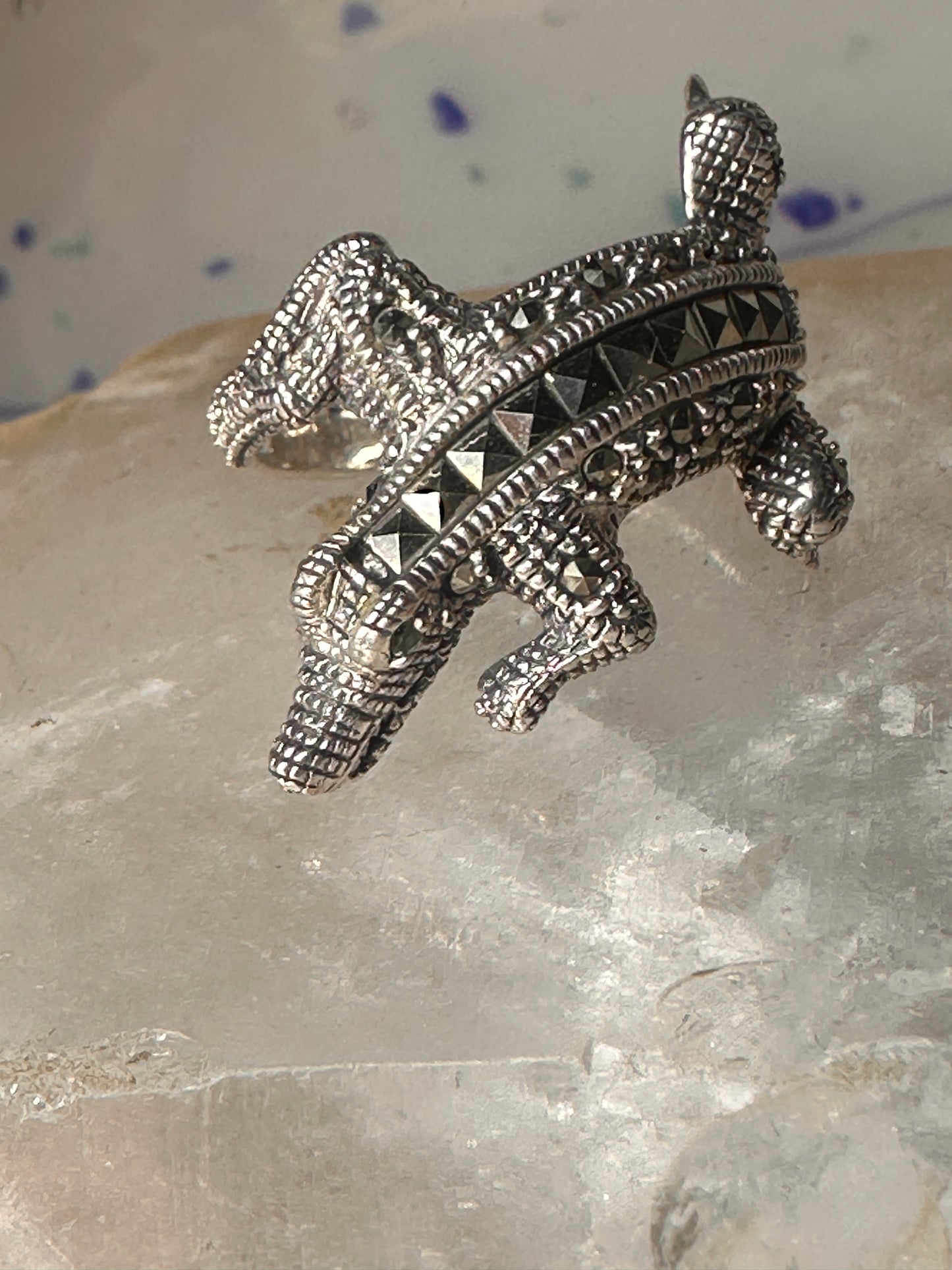 Alligator ring crocodile marcasite band size 8.75 sterling silver women
