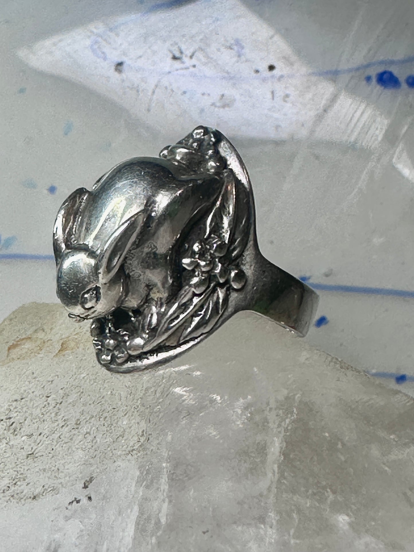 Rabbit Ring Bunny Band Floral Field size 9 sterling silver women girls