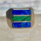 Vintage Mexico Sterling Silver Malachite Azurite Inlay Signet Ring Size 11 14.4g 925