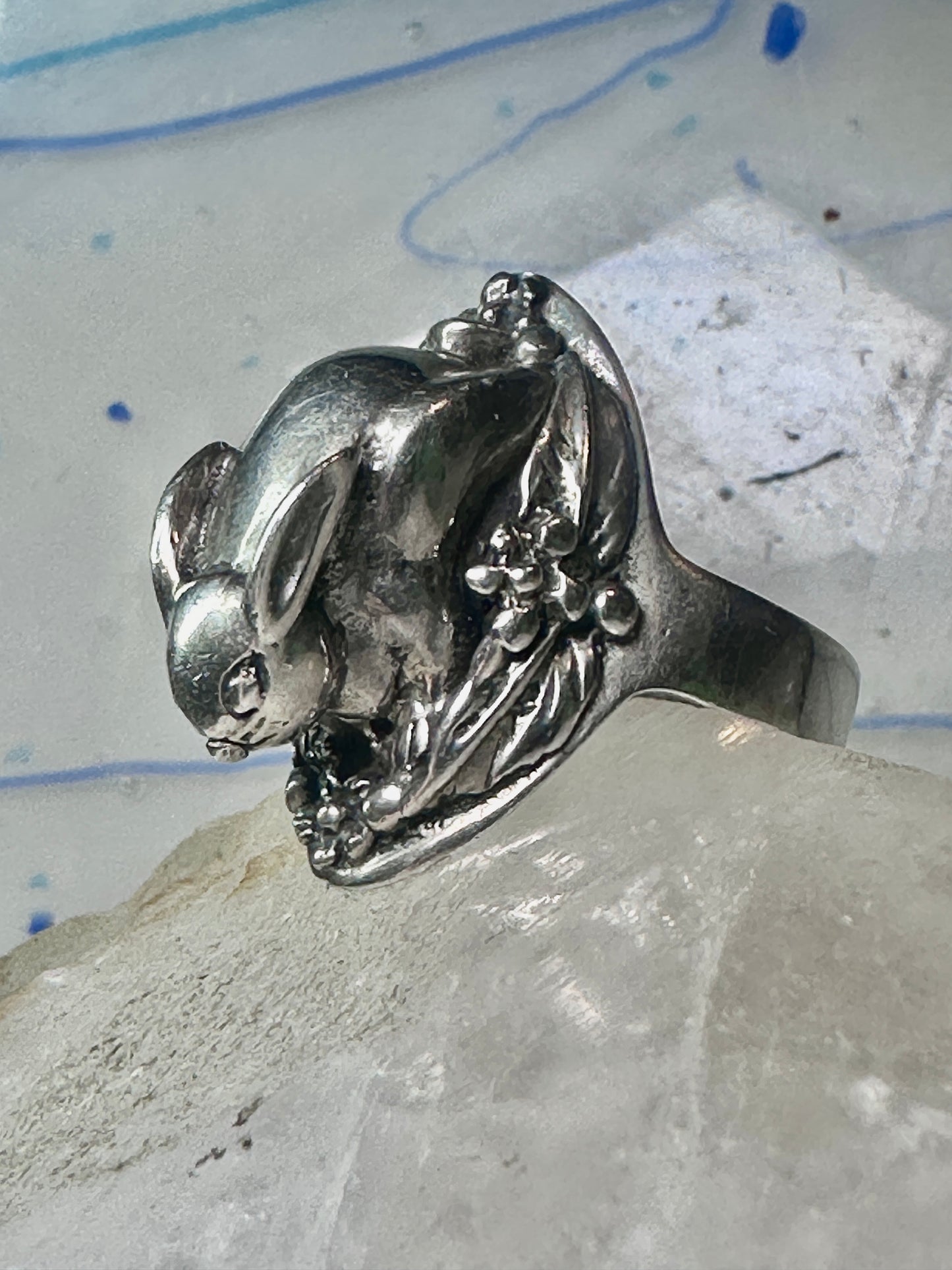 Rabbit Ring Bunny Band Floral Field size 9 sterling silver women girls