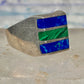 Vintage Mexico Sterling Silver Malachite Azurite Inlay Signet Ring Size 11 14.4g 925