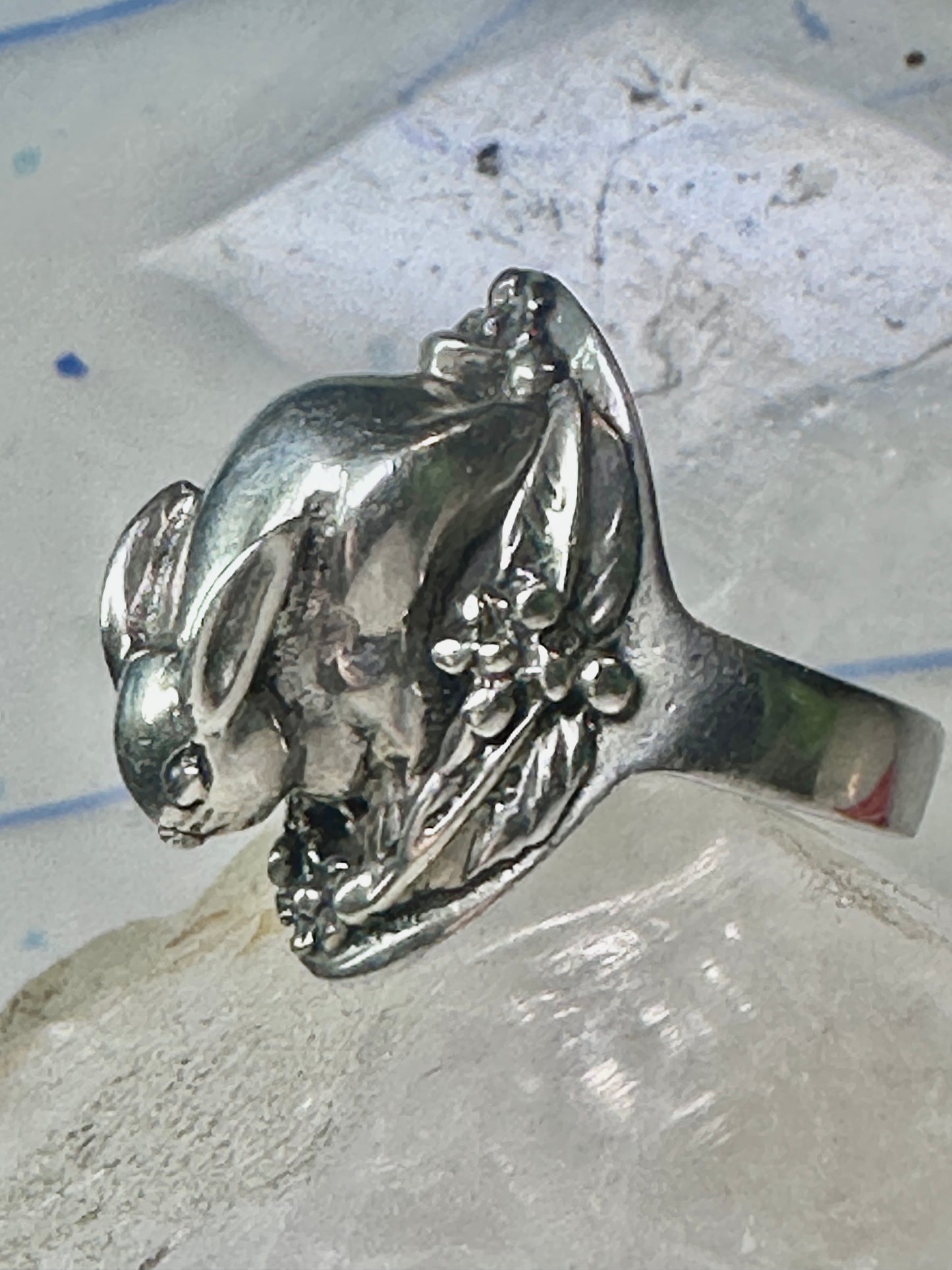 Rabbit Ring Bunny Band Floral Field size 9 sterling silver women girls