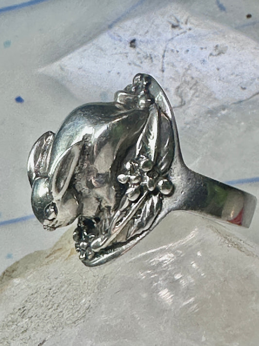 Rabbit Ring Bunny Band Floral Field size 9 sterling silver women girls