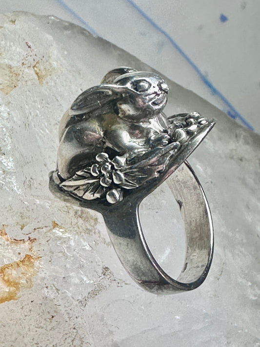 Rabbit Ring Bunny Band Floral Field size 9 sterling silver women girls