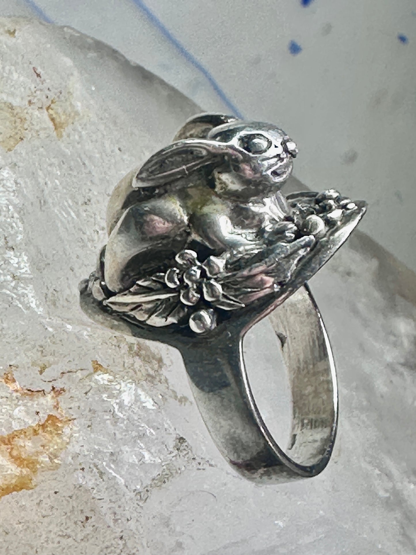 Rabbit Ring Bunny Band Floral Field size 9 sterling silver women girls