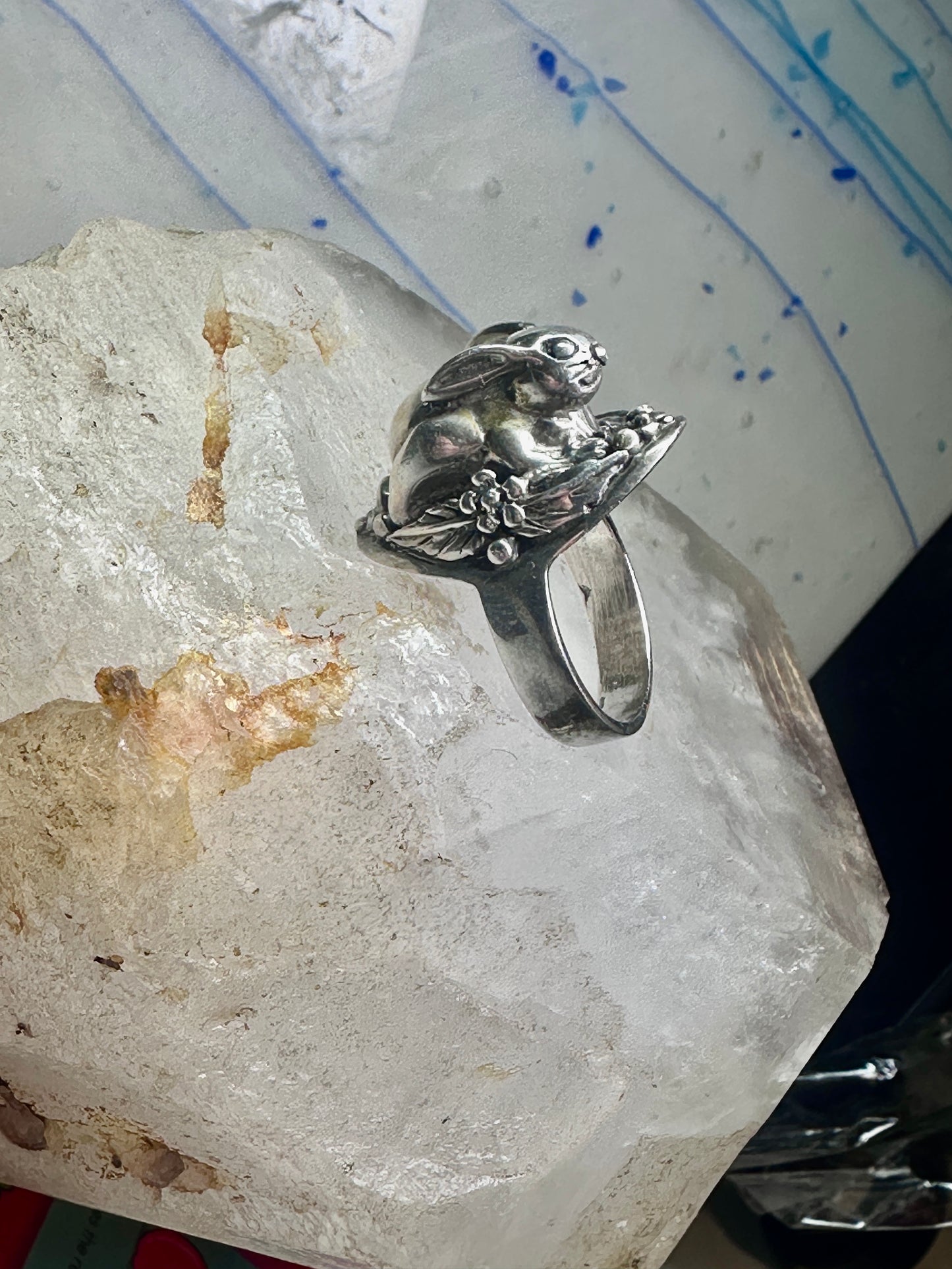 Rabbit Ring Bunny Band Floral Field size 9 sterling silver women girls