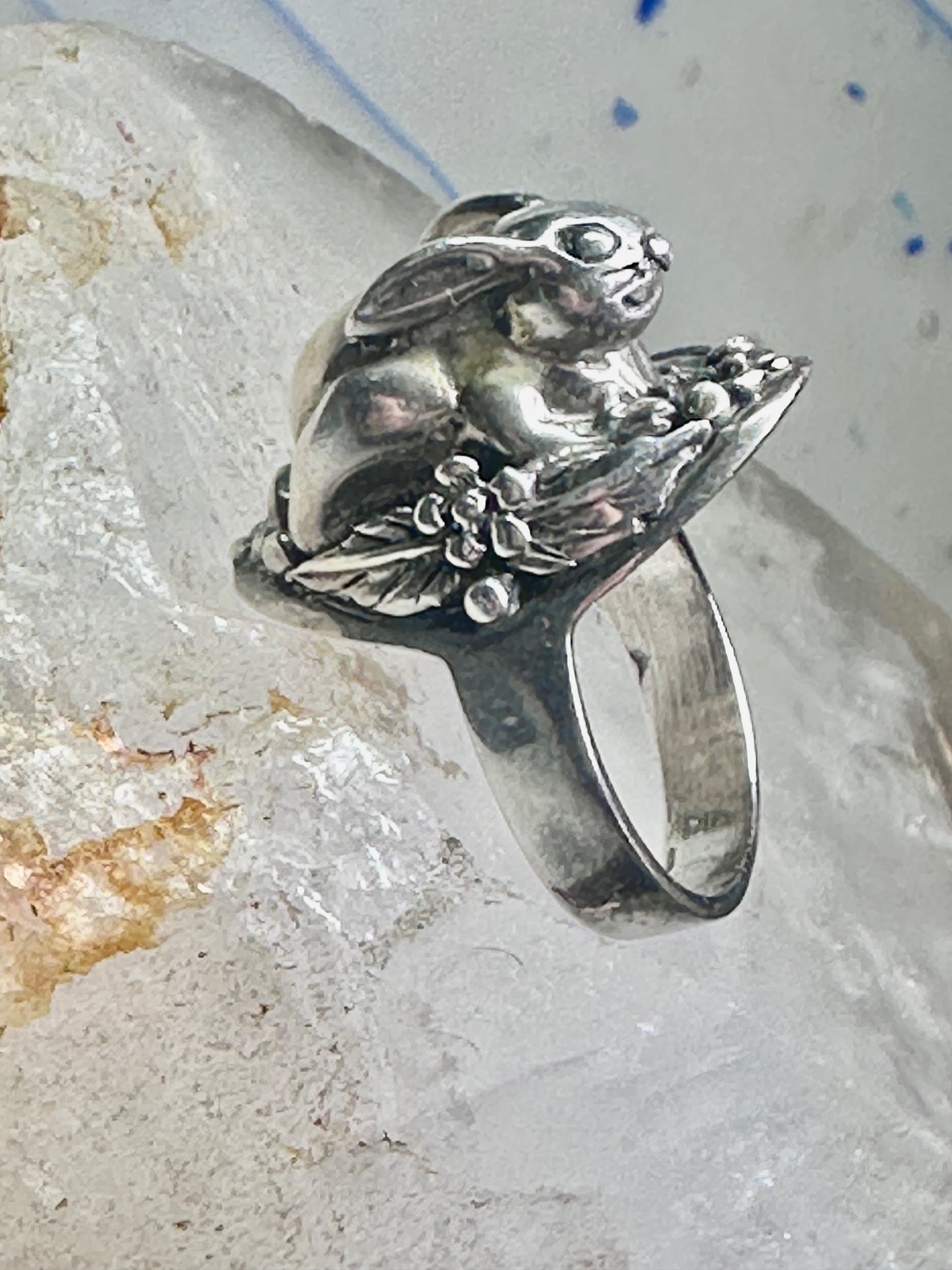 Rabbit Ring Bunny Band Floral Field size 9 sterling silver women girls