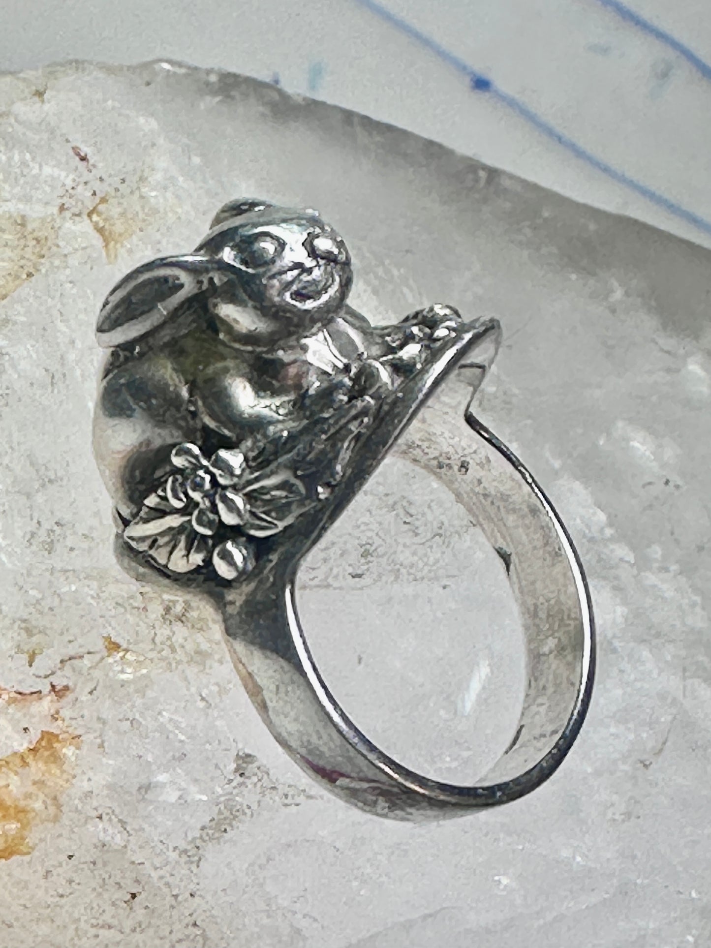 Rabbit Ring Bunny Band Floral Field size 9 sterling silver women girls
