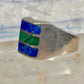 Vintage Mexico Sterling Silver Malachite Azurite Inlay Signet Ring Size 11 14.4g 925