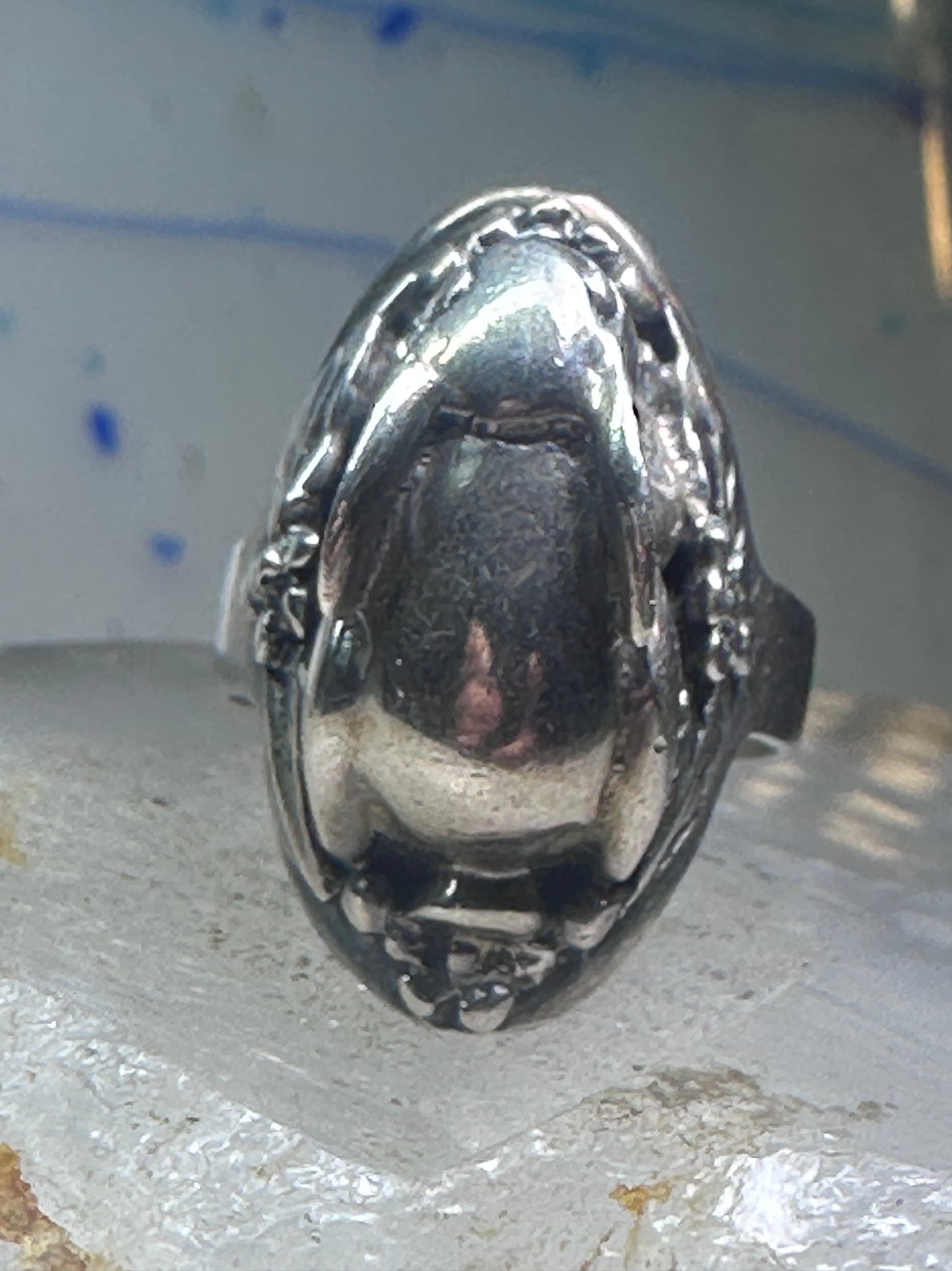 Rabbit Ring Bunny Band Floral Field size 9 sterling silver women girls