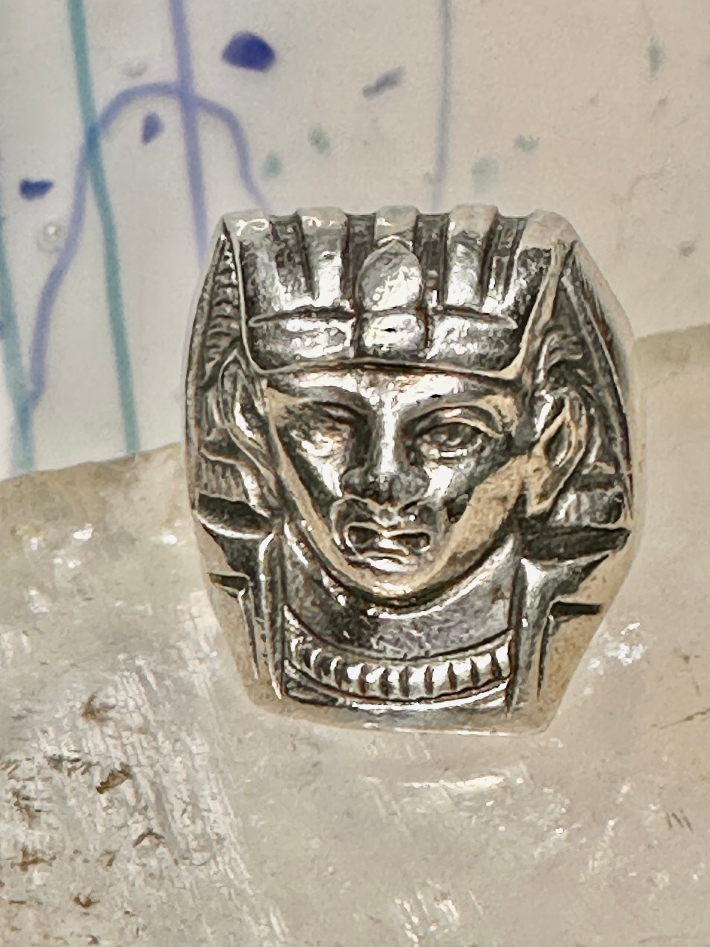 King Tut ring Egyptian Pharaoh Face band size 6 sterling silver women men