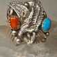 Eagle ring turquoise coral southwest band band Size 10.5 sterling silver women men