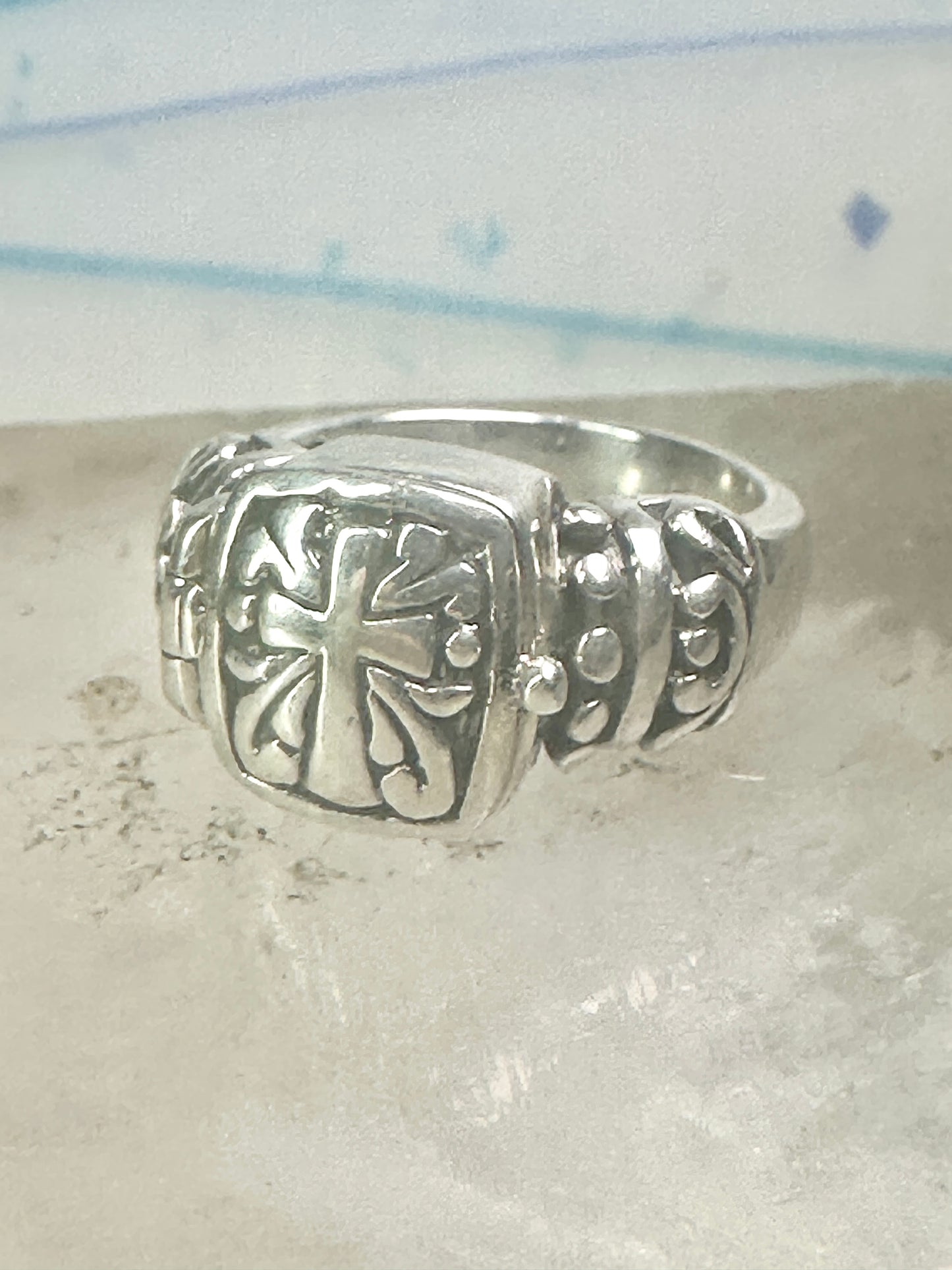Cross poison ring Religious Christian size 6 sterling silver women girls