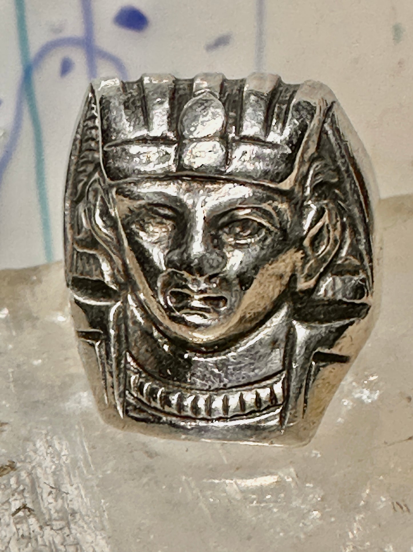 King Tut ring Egyptian Pharaoh Face band size 6 sterling silver women men