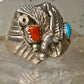 Eagle ring turquoise coral southwest band band Size 10.5 sterling silver women men