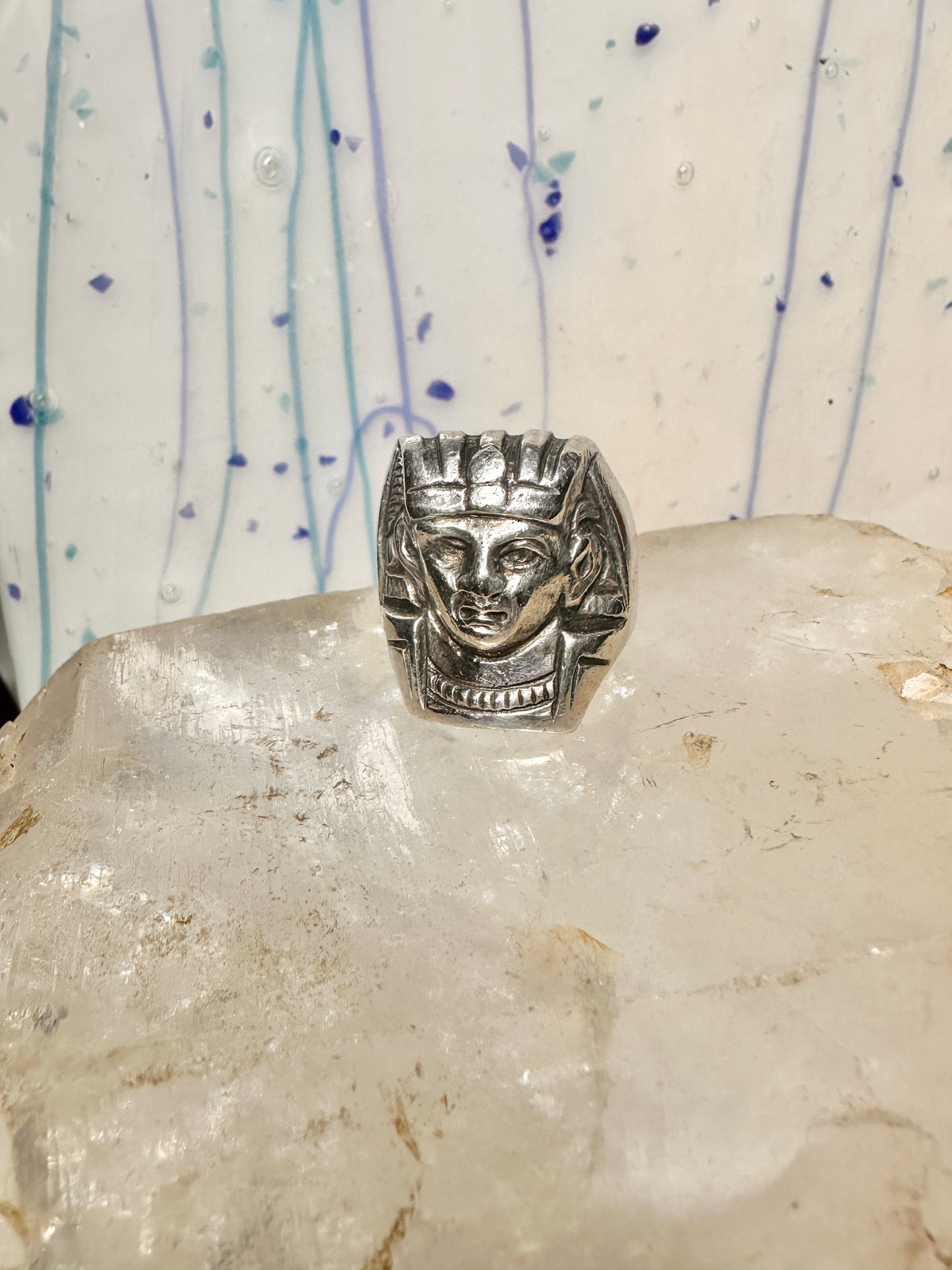 King Tut ring Egyptian Pharaoh Face band size 6 sterling silver women men