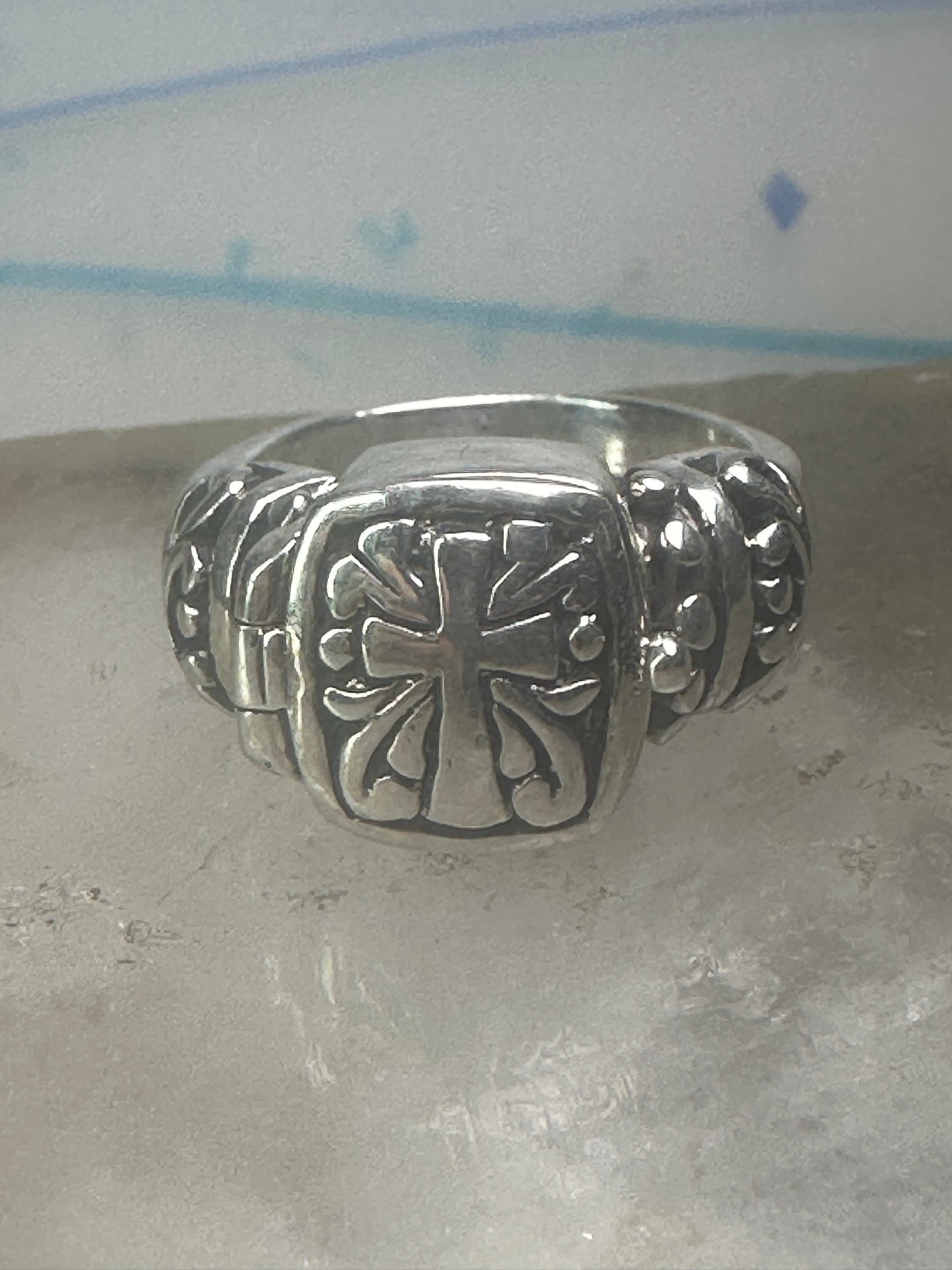 Cross poison ring Religious Christian size 6 sterling silver women girls