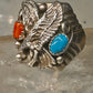 Eagle ring turquoise coral southwest band band Size 10.5 sterling silver women men