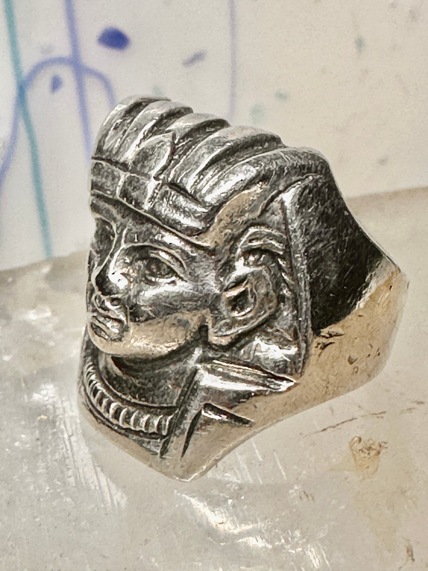 King Tut ring Egyptian Pharaoh Face band size 6 sterling silver women men