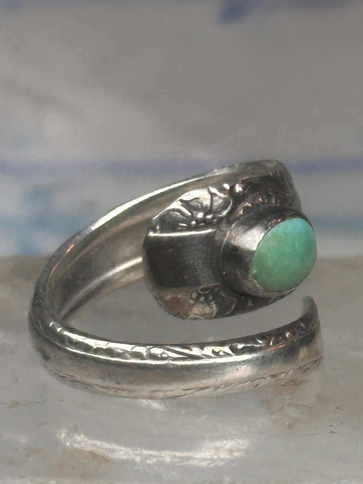 Vintage Towle Sterling Silver Candlelight Turquoise Spoon Ring Size 6 6.1g 925