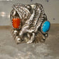 Eagle ring turquoise coral southwest band band Size 10.5 sterling silver women men